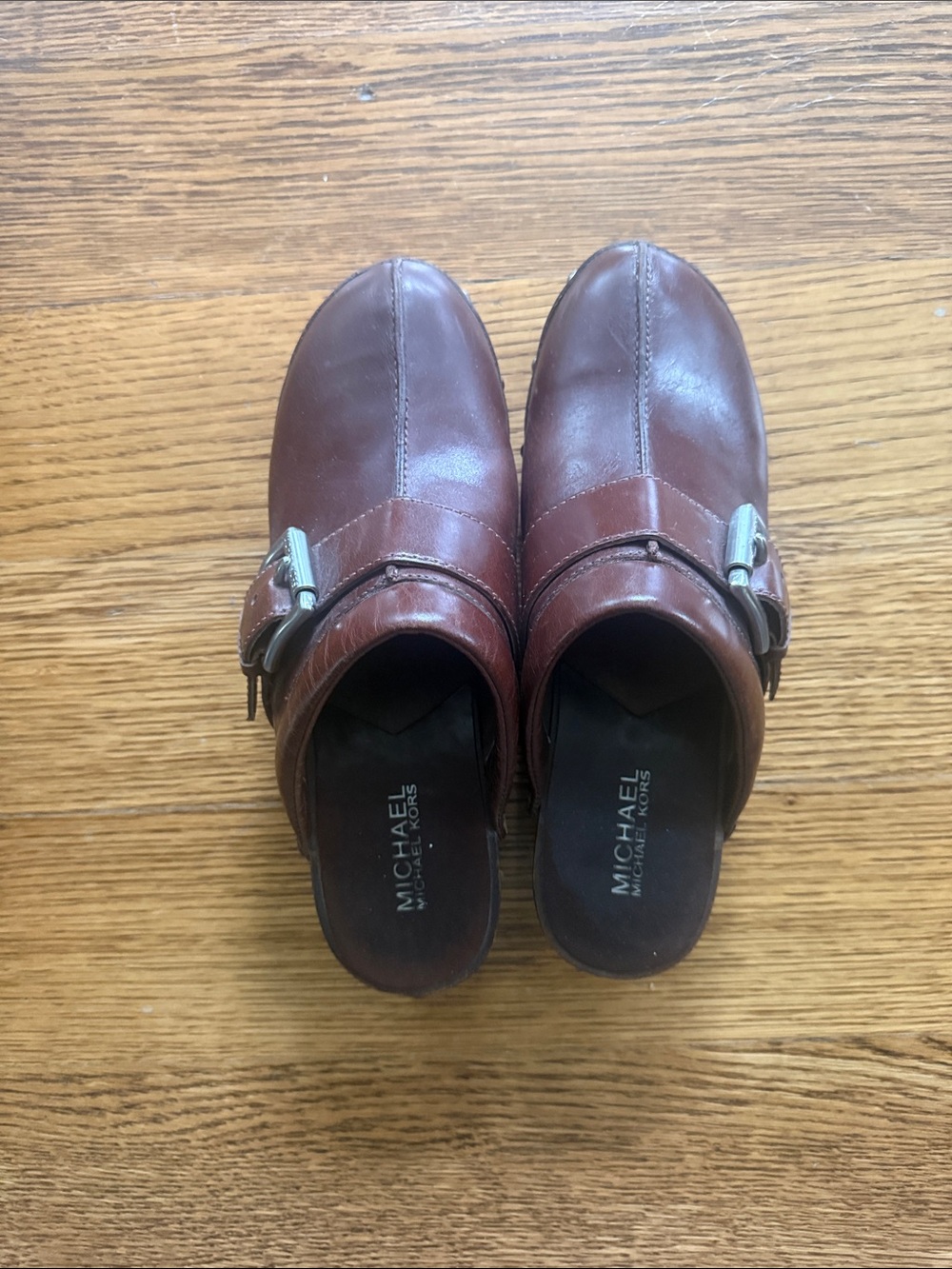 Michael Kors Brown Leather Women's Slip-On Mules with Buckle